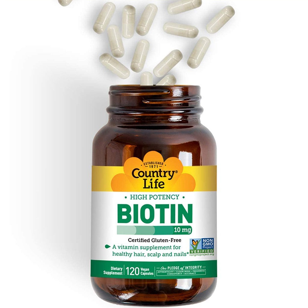 Country Life Biotin 10 mg Gluten-Free Vegan Capsules For Hair, Scalp & Nails, Pack of 120's