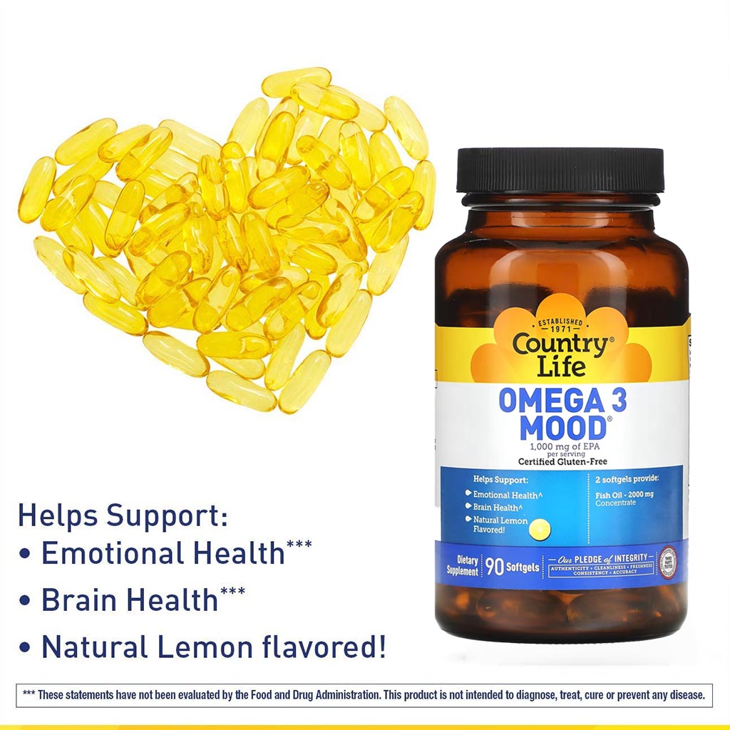 Country Life Omega 3 Mood 2000 mg Softgels For Brain & Emotional Health, Pack of 90's