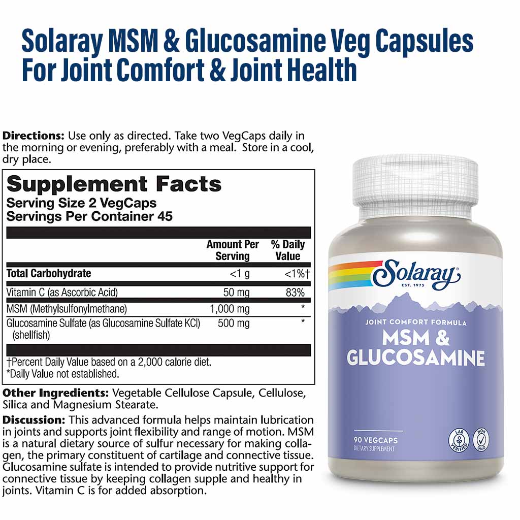 Solaray كبسولات MSM & Glucosamine النباتية لراحة المفاصل وصحة المفاصل في التسعينيات