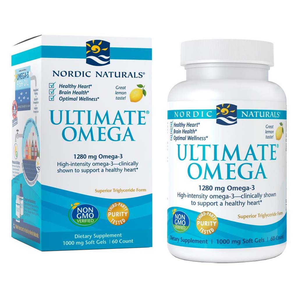 كبسولات هلامية مكملة لزيت السمك من Nordic Naturals Ultimate Omega 3 1280 مجم لكل جرعة، عبوة مكونة من 60 كبسولة