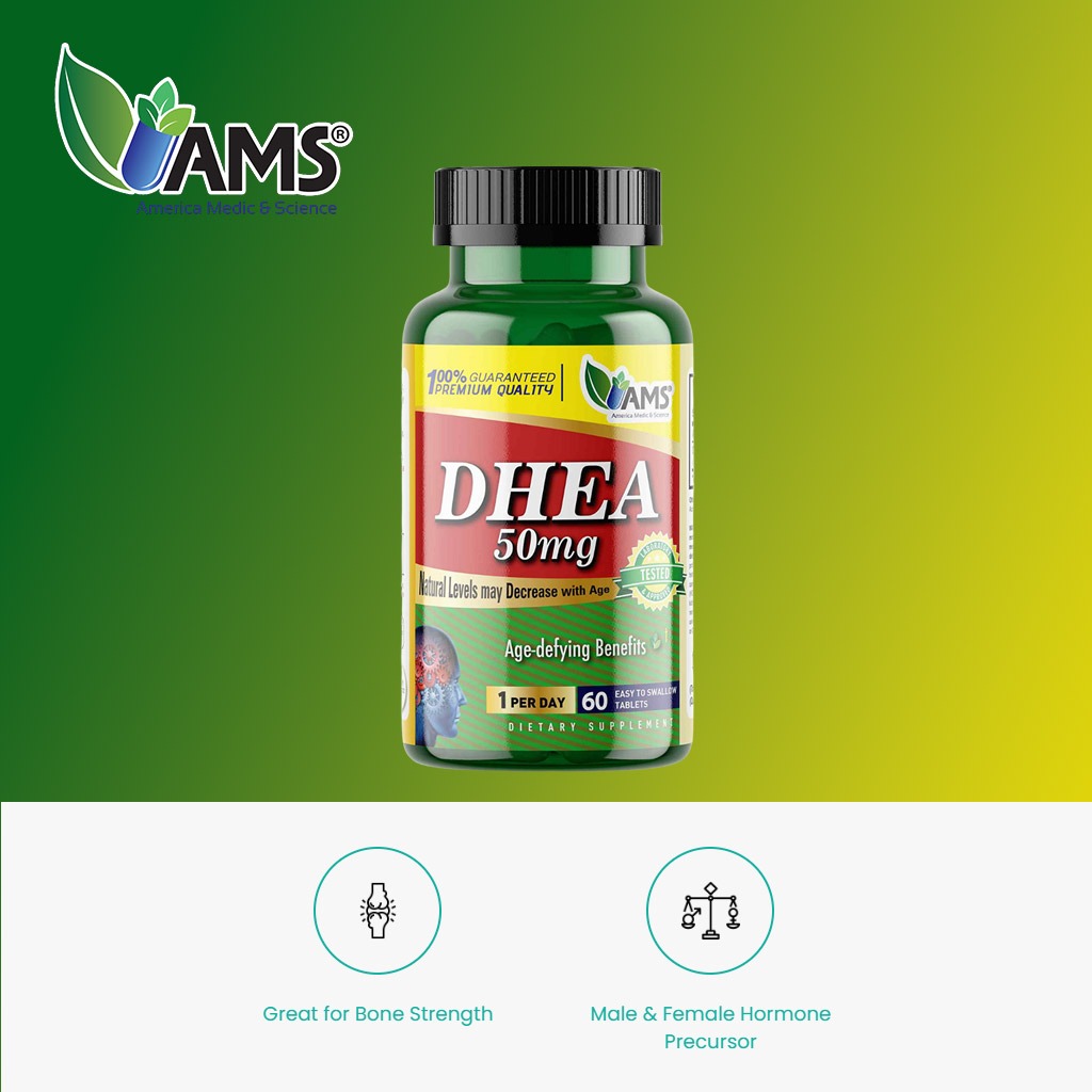 أقراص AMS DHEA 50 مجم لدعم الخصوبة، عبوة تحتوي على 60 قرصًا