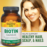 Country Life Biotin 10 mg Gluten-Free Vegan Capsules For Hair, Scalp & Nails, Pack of 120's