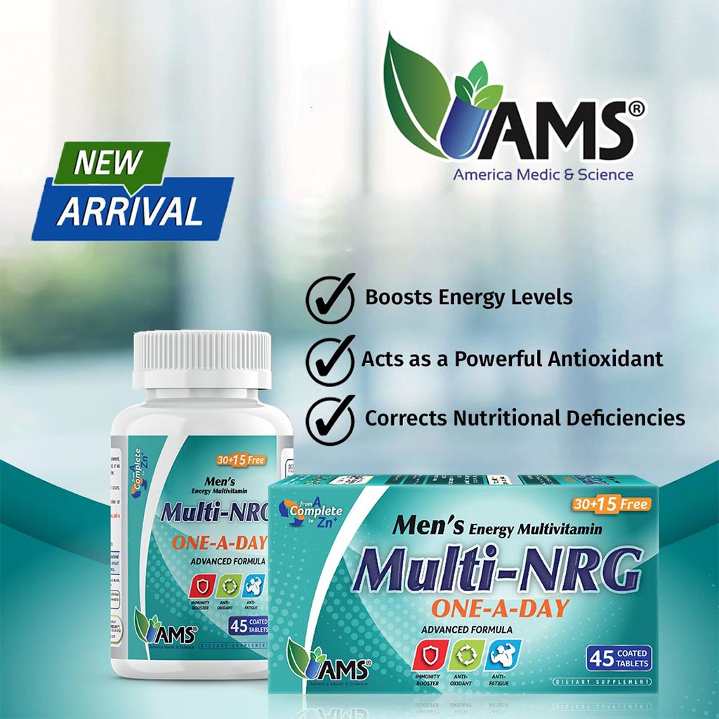 أقراص AMS Multi-NRG للرجال مغلفة بالفيتامينات المتعددة، 45 قرصًا