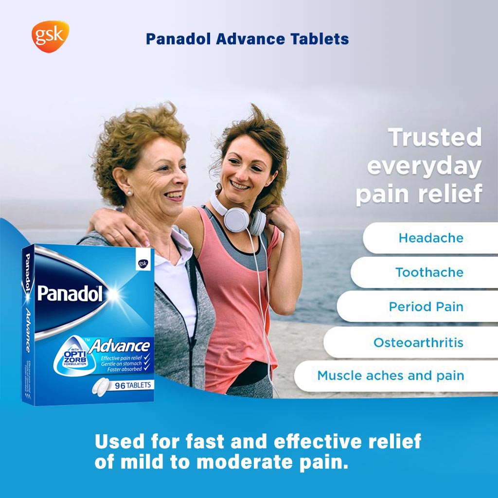 Panadol Advance Paracetamol 500mg Tablets For Fever And Pain Relief, Pack of 96's