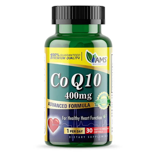 كبسولات هلامية من AMS CoQ10 400 مجم، مكمل غذائي لصحة القلب CoQ10، عبوة من 30 كبسولة