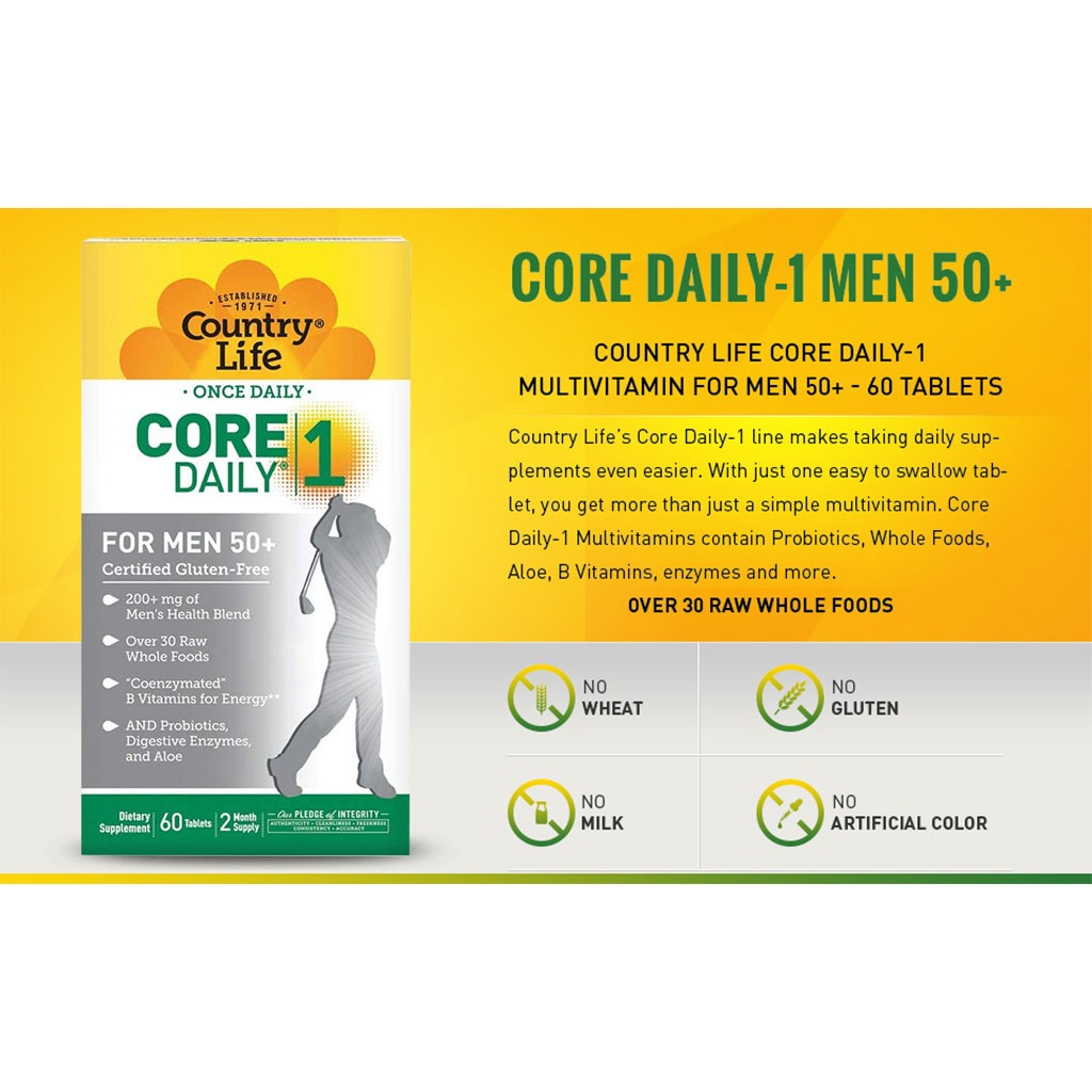 Country Life Core Daily 1 Multivitamin Supplement Tablets For Men 50+, Pack of 60's