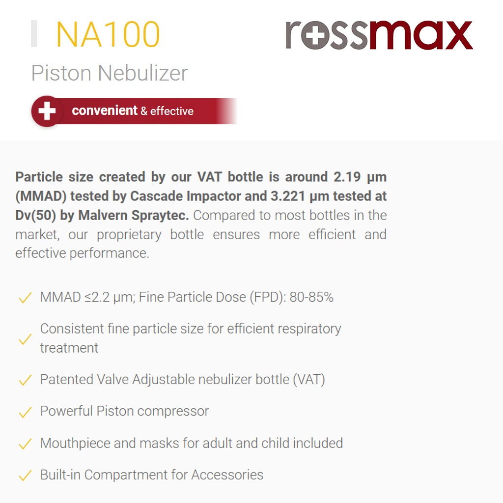 Rossmax مكبس البخاخات NA100 للعناية بالجهاز التنفسي