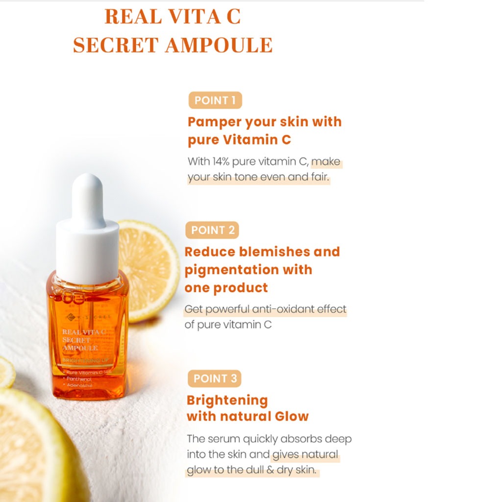 K-Secret Real Vita C Secret Brightening Up & Tone Evening Ampoule 15ml