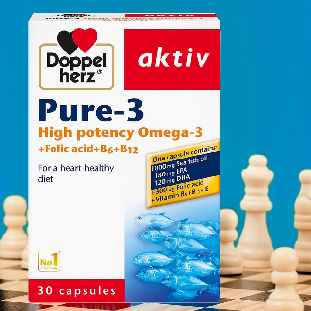 Doppelherz aktiv Pure-3 High Potency Omega-3 EPA + DHA Capsules For Heart Health, Pack of 30's