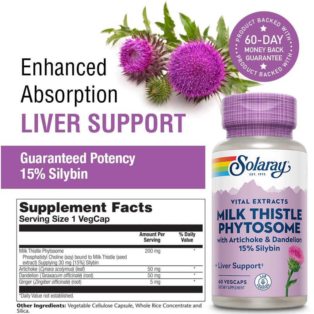 Solaray Milk Thistle Phytosome With Artichoke & Dandelion VegCapsules For Liver Support 60’s