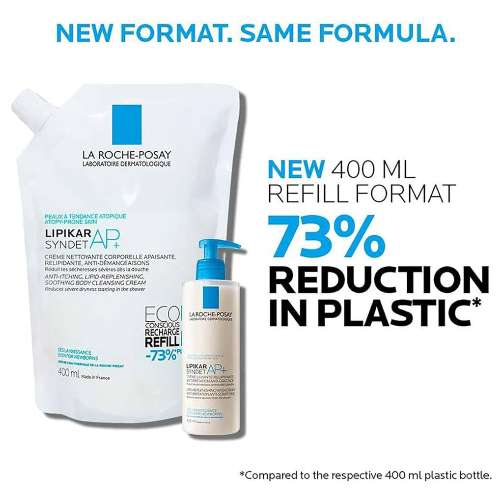 La Roche-Posay Lipikar Syndet AP+ Anti-Irritation & Anti-Scratching Cream Wash, Eco-Conscious Refill Pack 400ml