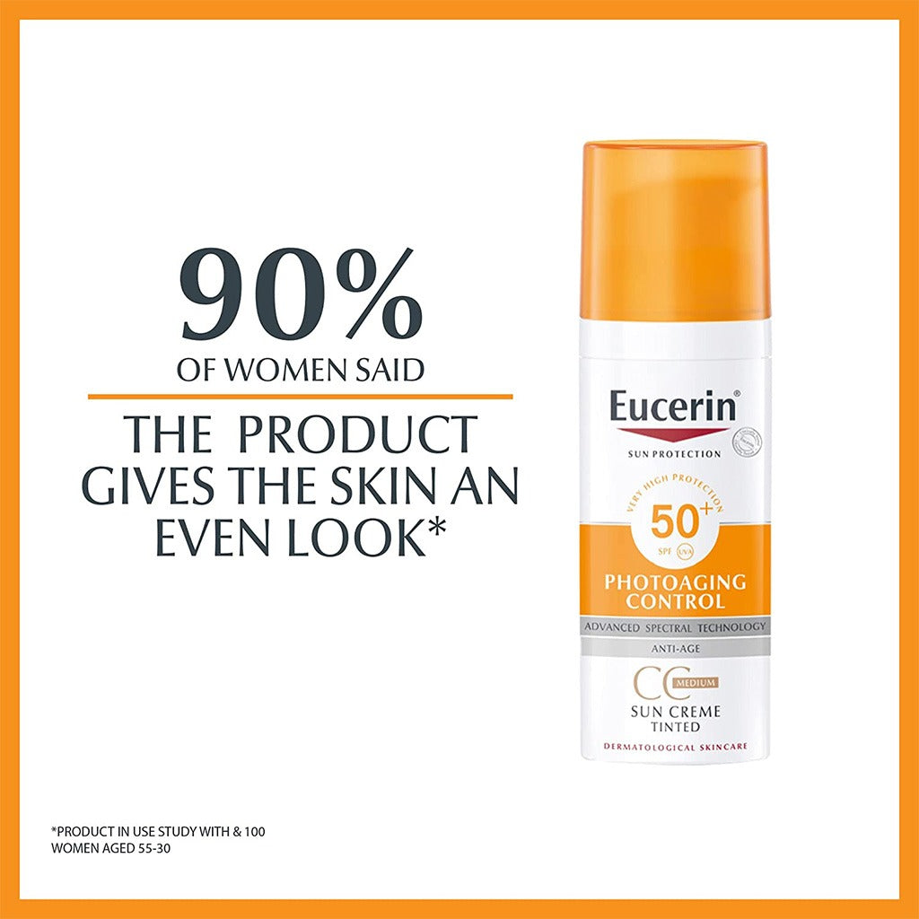 كريم الحماية من الشمس Eucerin Sun SPF 50+ Sun Creme Tinted CC متوسط ​​مضاد للشيخوخة 50 مل