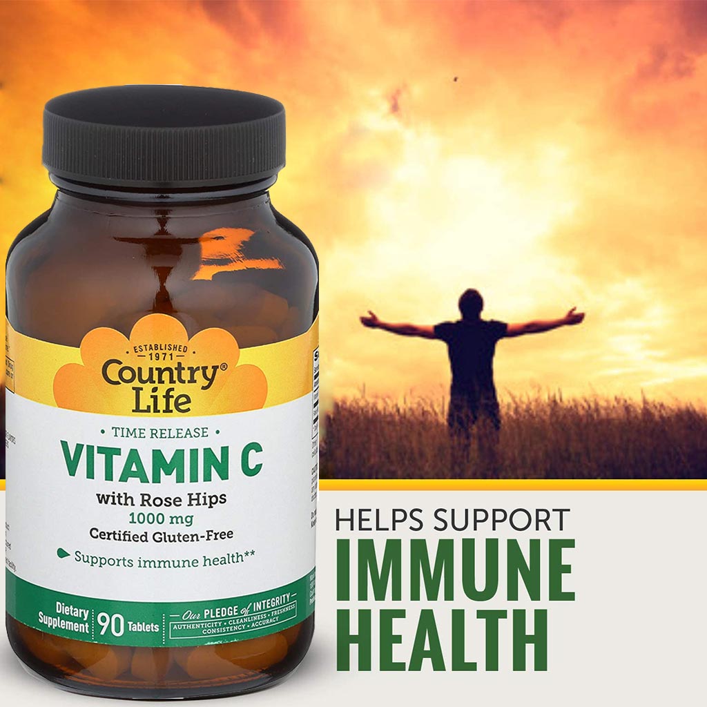 Country Life Antioxidant Vitamin C 1000 mg With Rose Hips Tablets For Immune Support, Pack of 90's