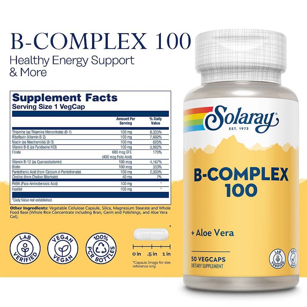 Solaray B-Complex 100 مع Aloe Vera VegCaps 50's