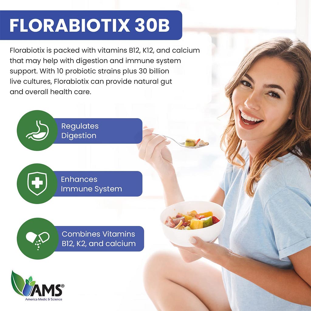 كبسولة بروبيوتيك 30 مليار من AMS Florabiotix للهضم وانتظام الأمعاء ودعم المناعة، عبوة من 30 كبسولة