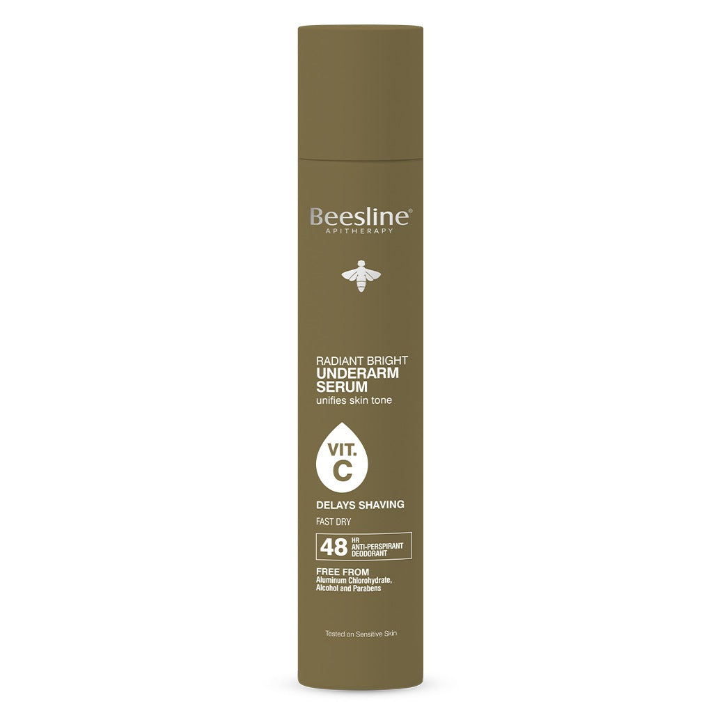 Beesline Radiant Bright Vitamin C Enriched Fast Dry Underarm Serum Hair, Aluminum Free Antiperspirant Deodorant - Delays Shaving 150ml