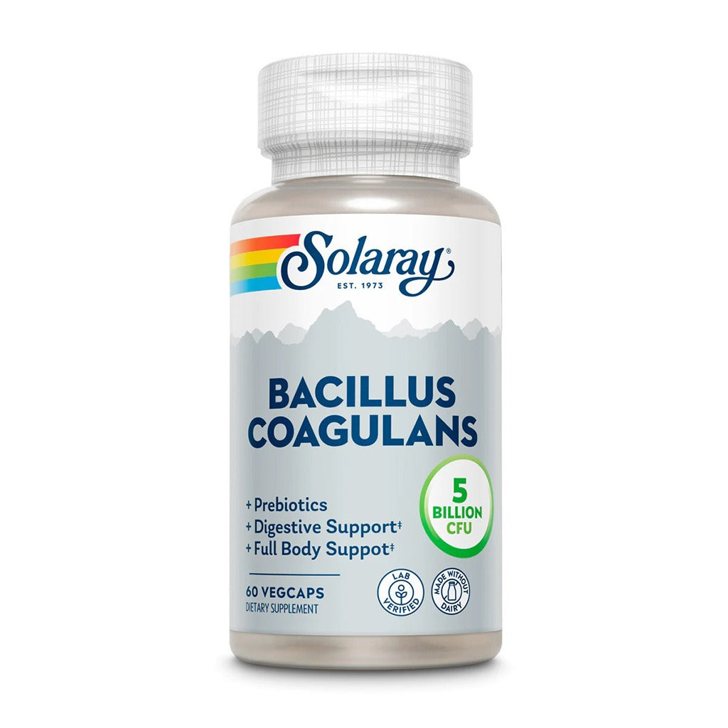 Solaray Bacillus Coagulans 5 مليار كبسولة نباتية من CFU مع البريبايوتك لدعم الجهاز الهضمي وكامل الجسم، عبوة من 60 كبسولة