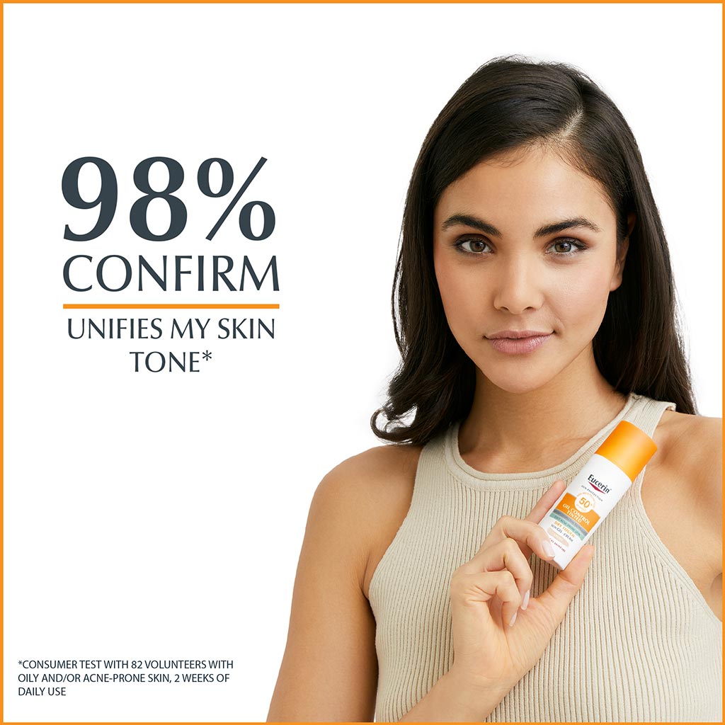 Eucerin Sun Oil Control SPF50+ كريم جل واقي من الشمس متوسط ​​اللون ذو ملمس جاف وتأثير مضاد للجيب 50 مل