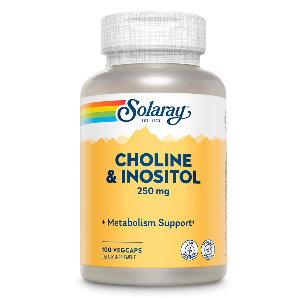 Solaray Choline & Inositol 250 مجم كبسولات نباتية لدعم عملية التمثيل الغذائي، عبوة من 100 كبسولة