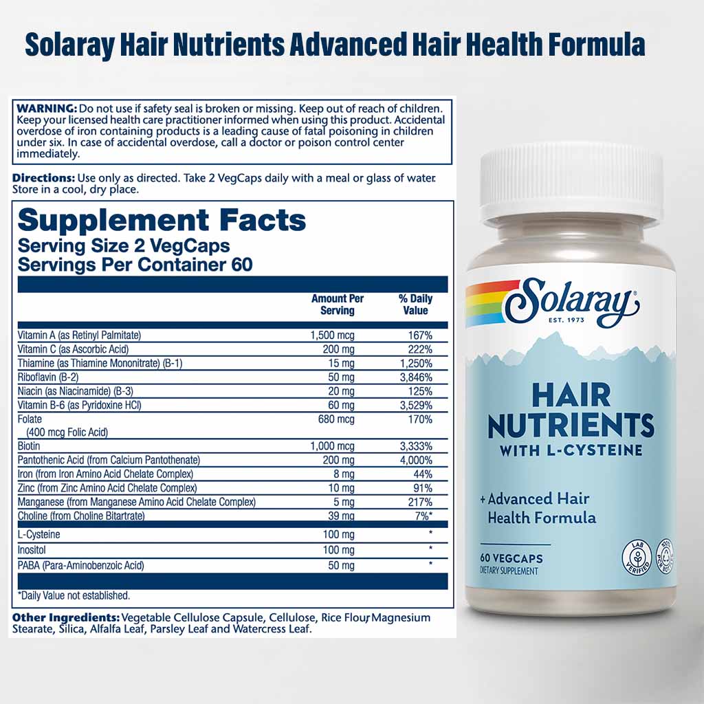 Solaray مغذيات الشعر، تركيبة متقدمة لصحة الشعر، 60 كبسولة نباتية