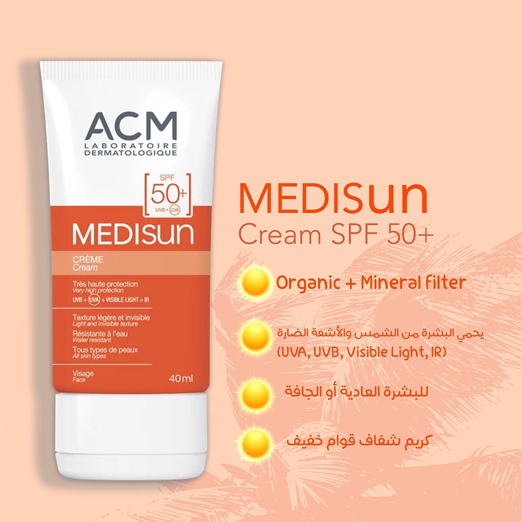 ACM Medisun SPF50+ كريم واقي من الشمس غير مرئي للوجه للحماية من الشمس 40 مل