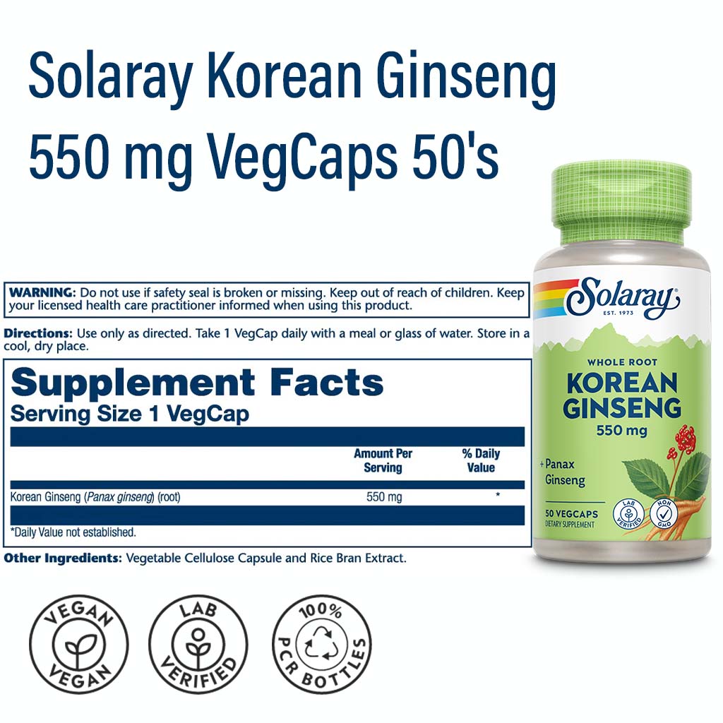 Solaray الجينسنغ الكوري 550 ملغ كبسولات نباتية، 50 كبسولة