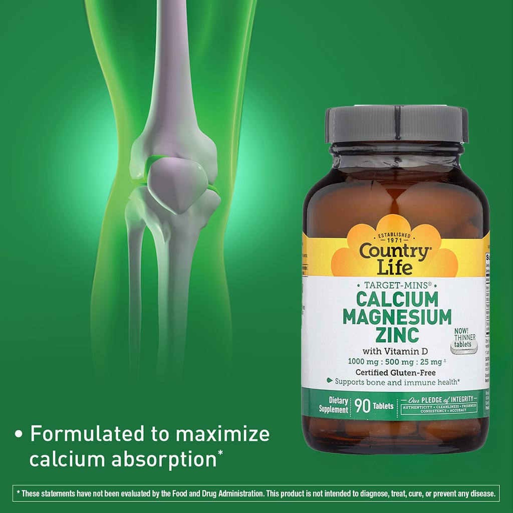 Country Life Calcium Magnesium & Zinc Tablet With Vitamin D For Bone & Immune Health, Pack of 90's