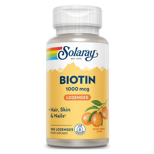 Solaray Biotin 1000mcg معينات للشعر والبشرة والأظافر الصحية، عبوة مكونة من 100 قرص