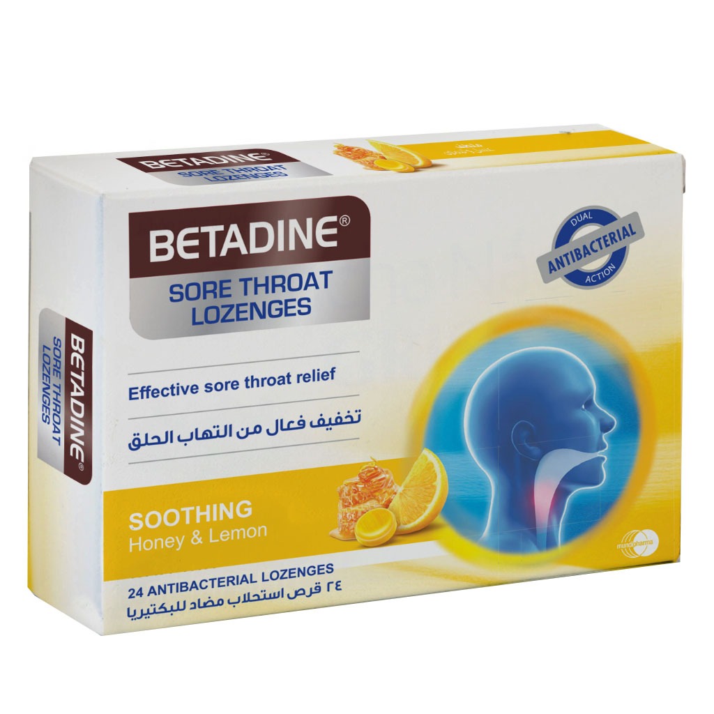 Betadine Sore Throat Antibacterial Lozenges With Soothing Honey & Lemo