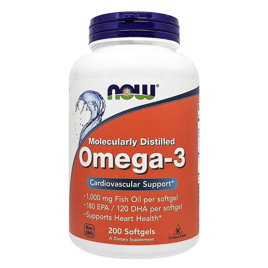 Now Molecularly Distilled Omega 3 1000mg Softgel For Heart Heath, Pack of 200's