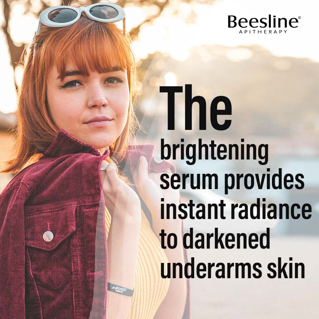 Beesline Radiant Bright Vitamin C Enriched Fast Dry Underarm Serum Hair, Aluminum Free Antiperspirant Deodorant - Delays Shaving 150ml
