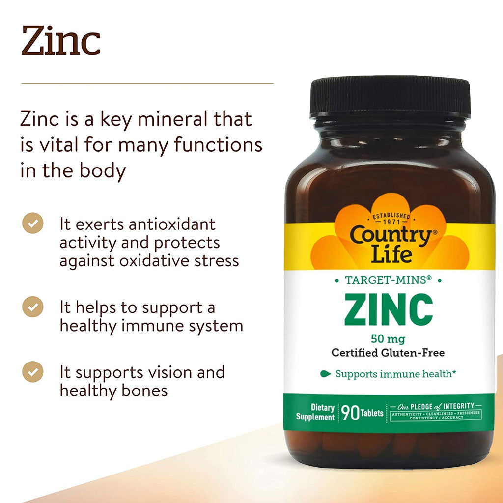 Country Life Zinc Target-Mins® 50 mg Tablets For Immune Health, Pack of 90's