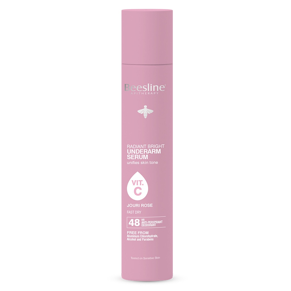 Beesline Radiant Bright Vitamin C Enriched Fast Dry Underarm Serum, Aluminum Free Antiperspirant Deodorant - Jouri Rose 150ml