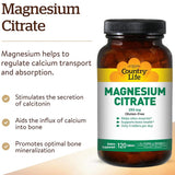 Country Life Gluten-Free Magnesium Citrate 250 mg Tablets For Bone & Muscle Health, Pack of 120's