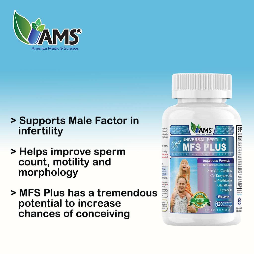 كبسولات نباتية AMS MFS Plus لزيادة خصوبة الرجال، عبوة تحتوي على 120 كبسولة