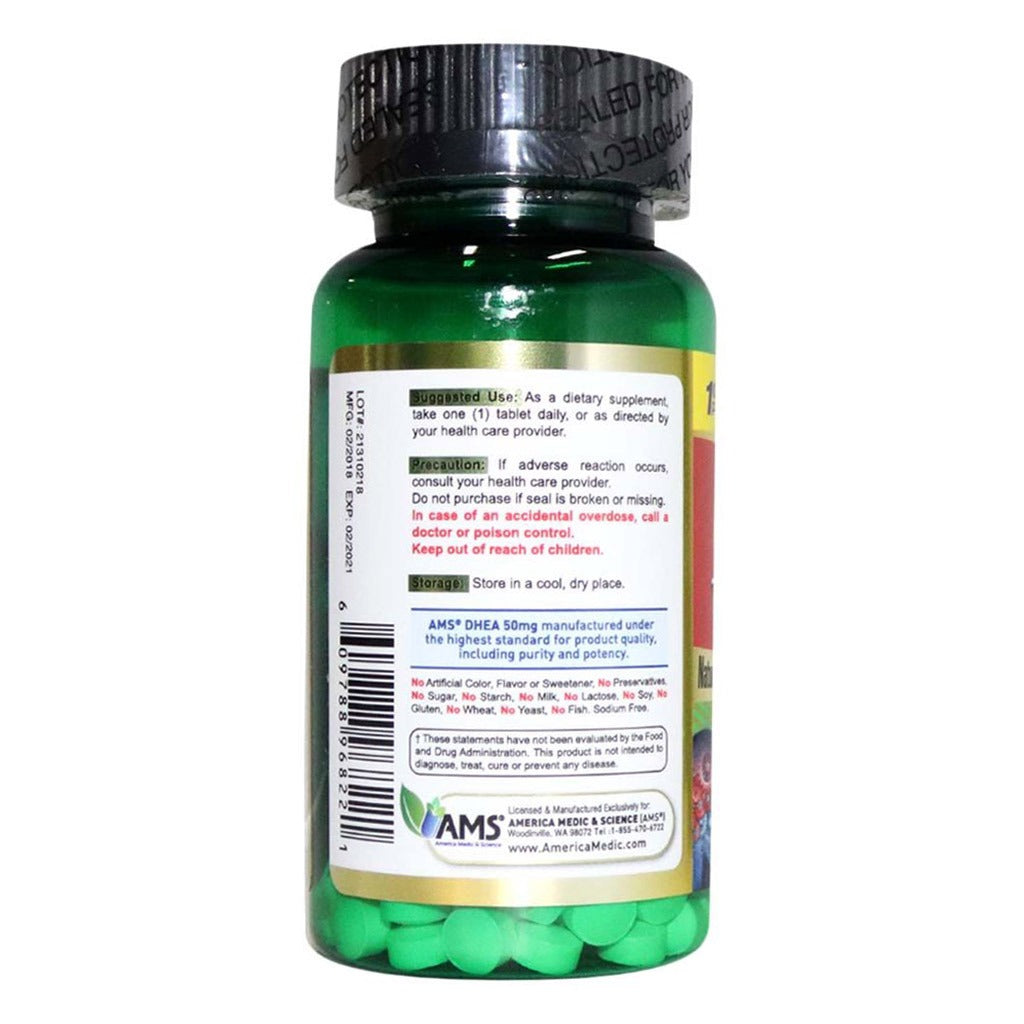 أقراص AMS DHEA 50 مجم لدعم الخصوبة، عبوة تحتوي على 60 قرصًا