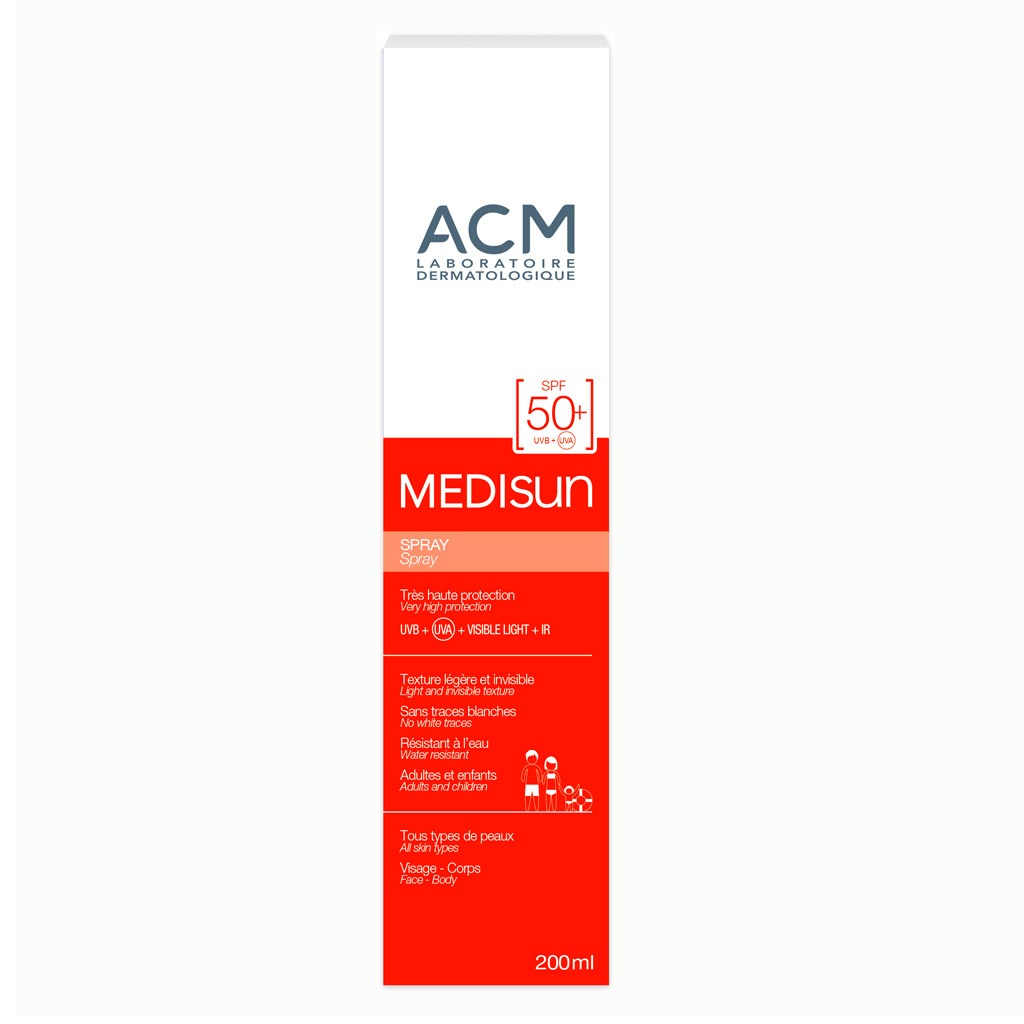 بخاخ ACM Medisun SPF50+ للحماية من الشمس مع الأشعة تحت الحمراء والضوء المرئي للبالغين والأطفال 200 مل