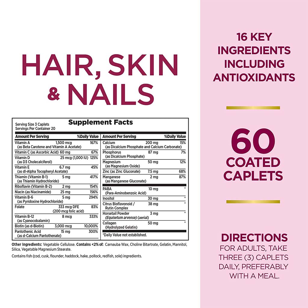 Nature's Bounty Hair, Skin & Nails Caplets 60's