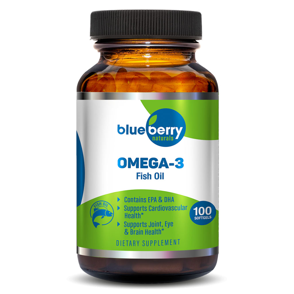 Blueberry Naturals Omega 3 1000mg Fish Oil Supplement Softgels, Pack of 100's