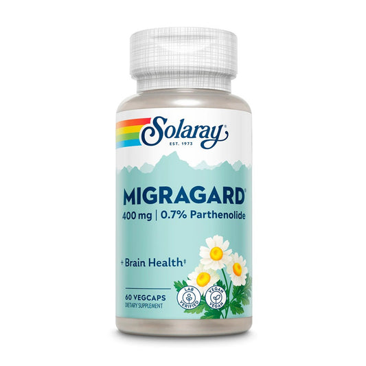 Solaray Migragard 400 مجم كبسولات نباتية لصحة الدماغ، عبوة مكونة من 60 كبسولة