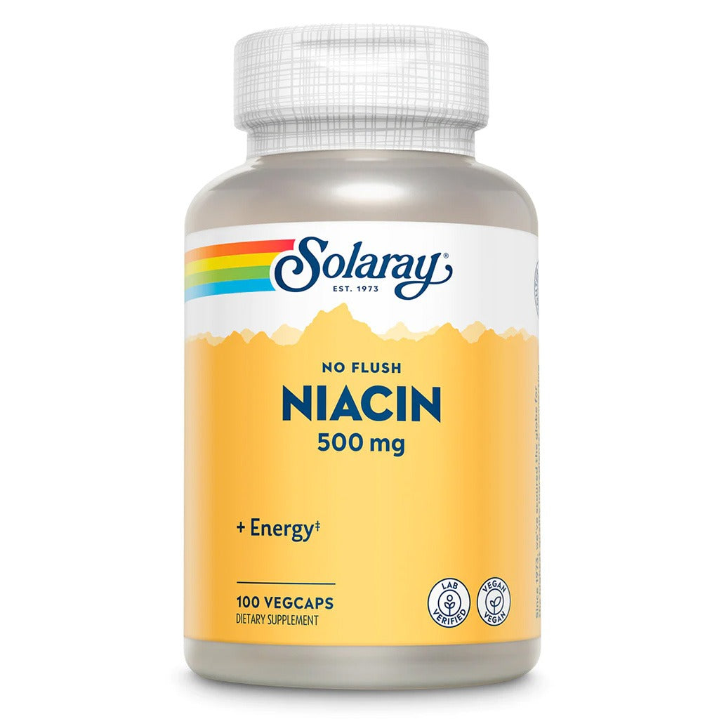 Solaray Niacin No Flush 500mg Veg Capsules For Energy Support, Pack of 100's