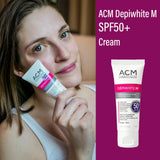 ACM Depiwhite M SPF50+ كريم واقي من الشمس للوجه مع حماية من الأشعة فوق البنفسجية فئة A + UVB + الضوء الأزرق 40 مل