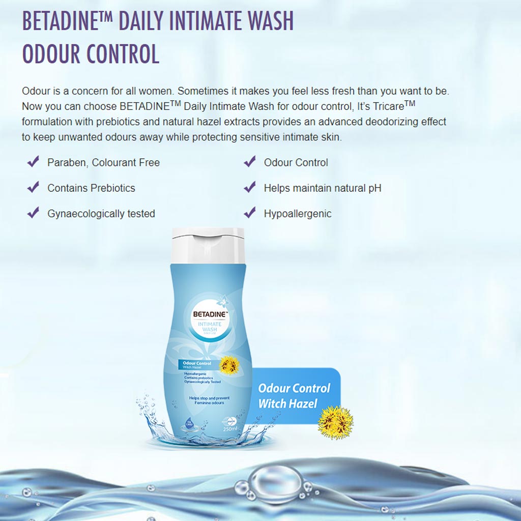 Betadine Daily Use Feminine Intimate Wash, Odour Control Witch Hazel 250ml