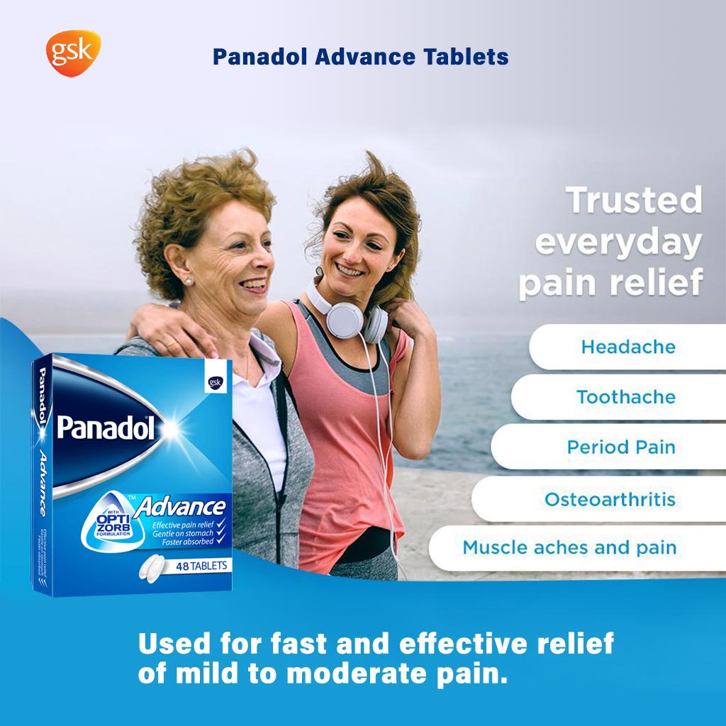 Panadol Advance Paracetamol 500mg Tablets For Fever And Pain Relief, Pack of 48's