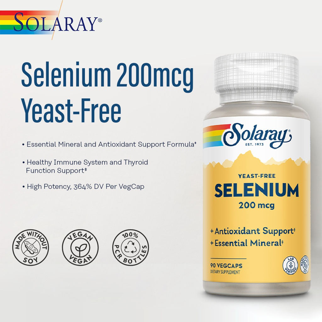 Solaray سيلينيوم 200 ميكروغرام كبسولات نباتية لدعم المناعة ووظيفة الغدة الدرقية 90