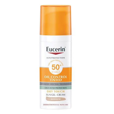 Eucerin Sun Oil Control SPF50+ كريم جل واقي من الشمس متوسط ​​اللون ذو ملمس جاف وتأثير مضاد للجيب 50 مل