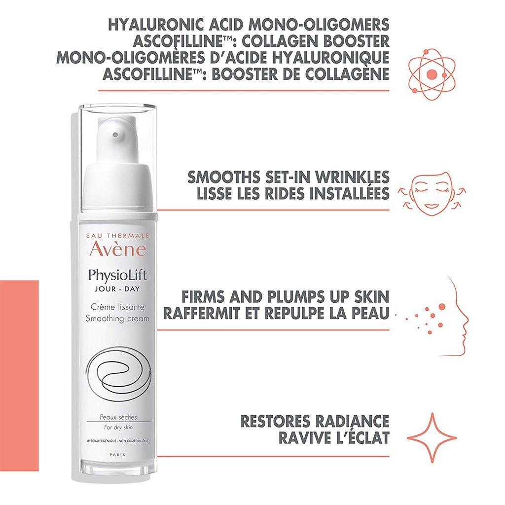 Avene PhysioLift Day Smoothing Cream With Hyaluronic Acid For Dry Skin 30ml