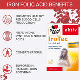 أقراص Doppelherz aktiv IroTec Iron + حمض الفوليك لدعم الحمل، عبوة من 30 قرصًا