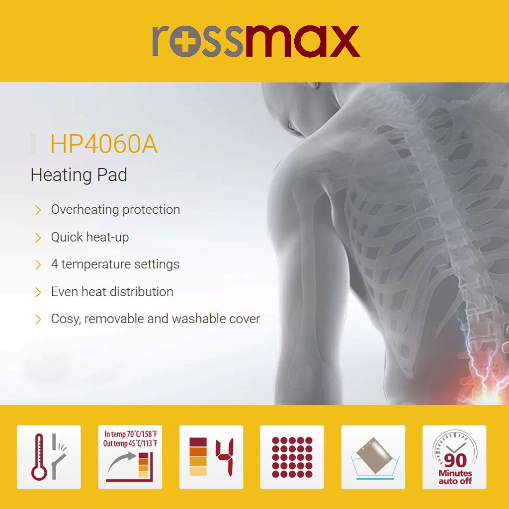 Rossmax HP4060A وسادة تدفئة فائقة الراحة وعالية الحرارة مع قابس 3 سنون