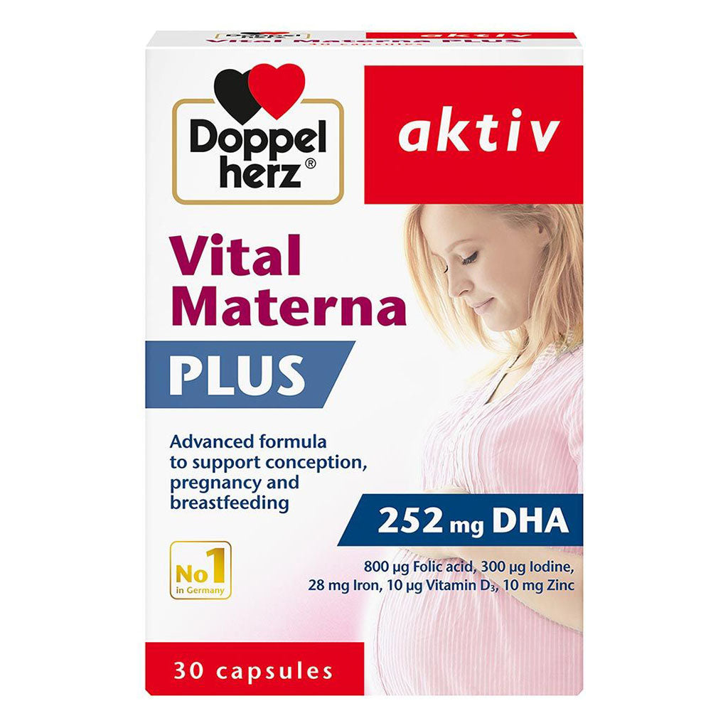 كبسولات Doppelherz aktiv Vital Materna Plus لدعم الحمل والرضاعة الطبيعية، عبوة من 30 كبسولة